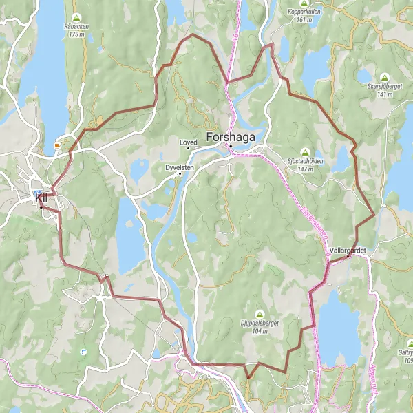 Map miniature of "Kil Exploration" cycling inspiration in Norra Mellansverige, Sweden. Generated by Tarmacs.app cycling route planner