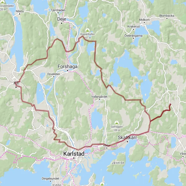 Kartminiatyr av "Historiskt äventyr från Kil tillbaka" cykelinspiration i Norra Mellansverige, Sweden. Genererad av Tarmacs.app cykelruttplanerare