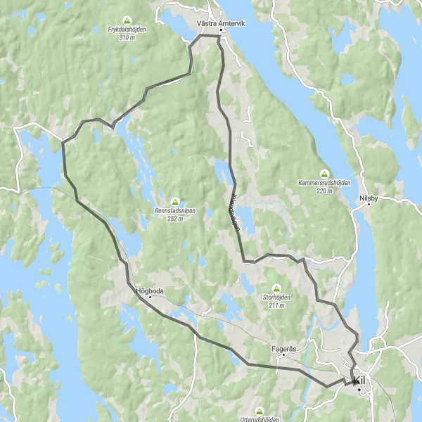 Map miniature of "Road Cycling Beauty: Kil Loop" cycling inspiration in Norra Mellansverige, Sweden. Generated by Tarmacs.app cycling route planner