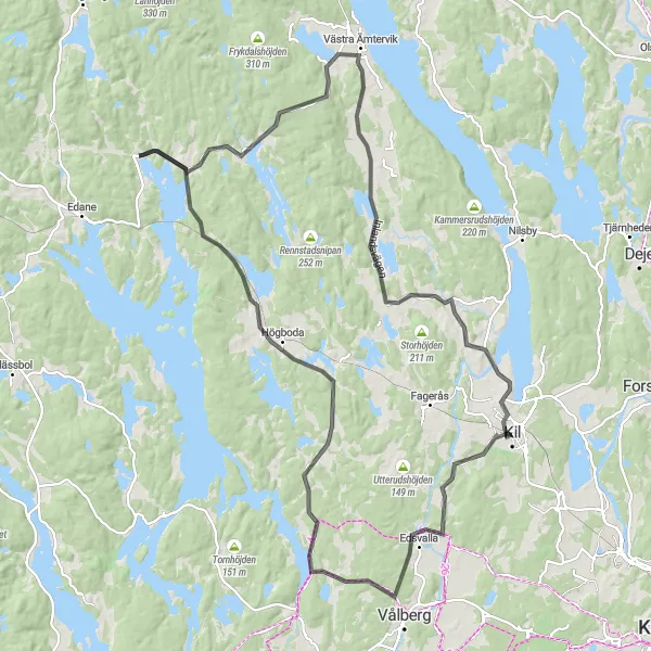 Kartminiatyr av "Vägcykel Kil Loop" cykelinspiration i Norra Mellansverige, Sweden. Genererad av Tarmacs.app cykelruttplanerare