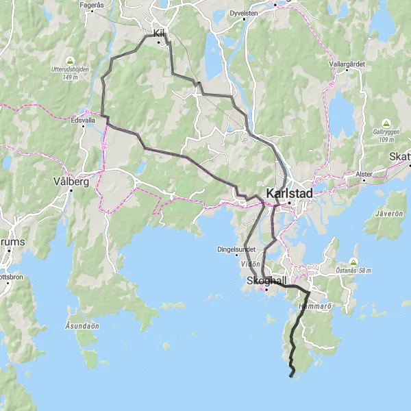 Map miniature of "Picturesque Road Ride to Kil" cycling inspiration in Norra Mellansverige, Sweden. Generated by Tarmacs.app cycling route planner