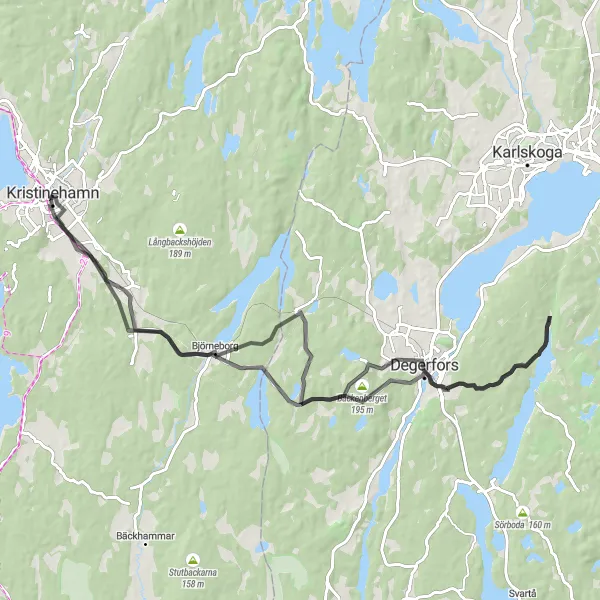 Map miniature of "Lakeside Journey in Värmland" cycling inspiration in Norra Mellansverige, Sweden. Generated by Tarmacs.app cycling route planner