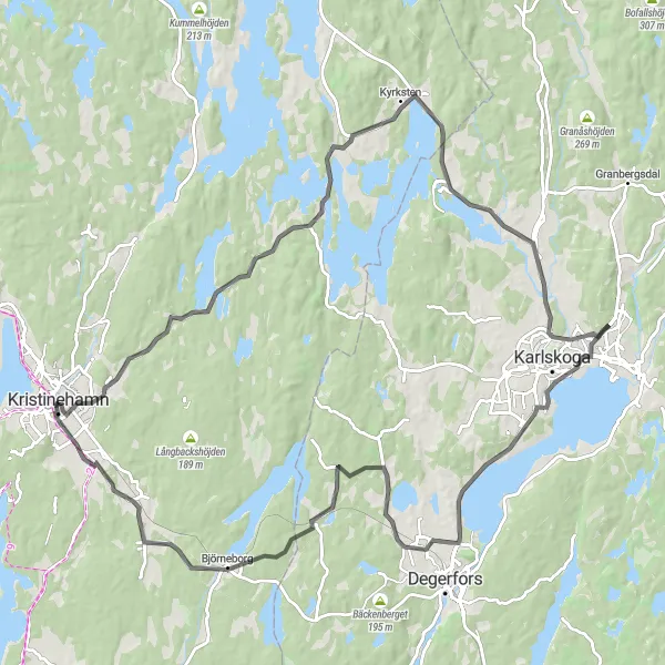 Map miniature of "Värmlands Countryside Loop" cycling inspiration in Norra Mellansverige, Sweden. Generated by Tarmacs.app cycling route planner