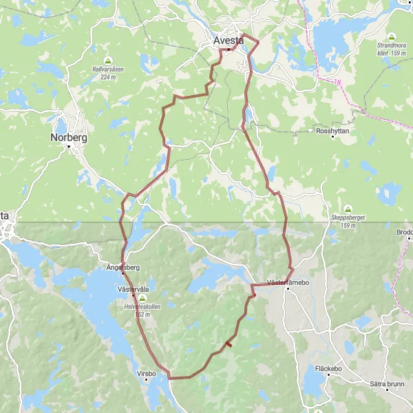 Map miniature of "Västerfärnebo to Avesta Gravel Adventure" cycling inspiration in Norra Mellansverige, Sweden. Generated by Tarmacs.app cycling route planner