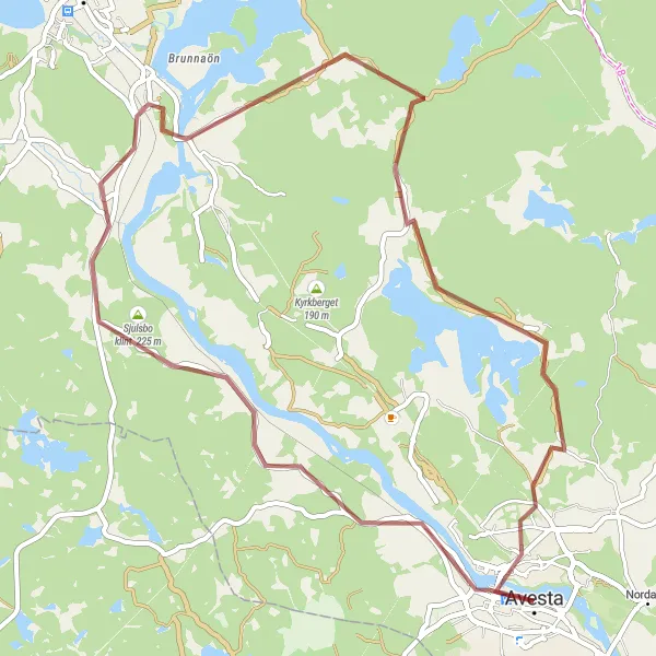 Map miniature of "Avesta Circuit Gravel Ride" cycling inspiration in Norra Mellansverige, Sweden. Generated by Tarmacs.app cycling route planner