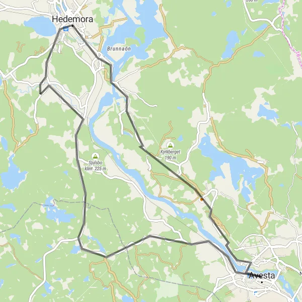 Kartminiatyr av "Äventyr runt Avesta" cykelinspiration i Norra Mellansverige, Sweden. Genererad av Tarmacs.app cykelruttplanerare