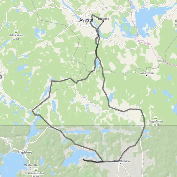 Map miniature of "Västerfärnebo Loop" cycling inspiration in Norra Mellansverige, Sweden. Generated by Tarmacs.app cycling route planner