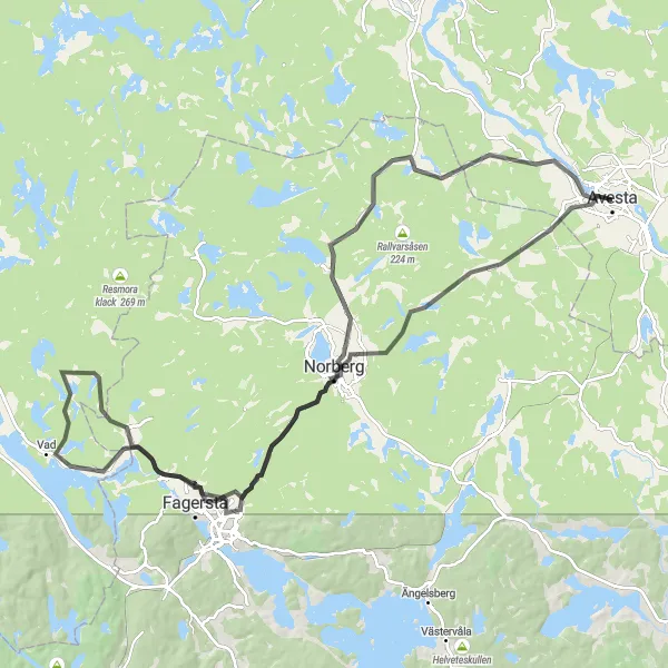 Kartminiatyr av "Landskap runt Norberg och Fagersta" cykelinspiration i Norra Mellansverige, Sweden. Genererad av Tarmacs.app cykelruttplanerare