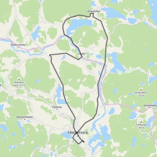 Map miniature of "Hedemora Highway" cycling inspiration in Norra Mellansverige, Sweden. Generated by Tarmacs.app cycling route planner