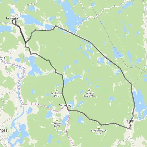 Map miniature of "Långshyttan - Garpenberg Road Loop" cycling inspiration in Norra Mellansverige, Sweden. Generated by Tarmacs.app cycling route planner