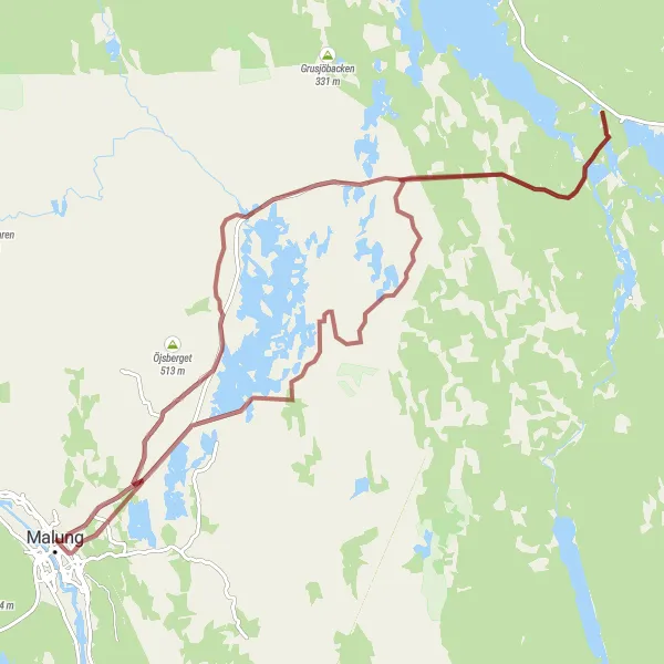 Map miniature of "Malung to Öje Gravel Adventure" cycling inspiration in Norra Mellansverige, Sweden. Generated by Tarmacs.app cycling route planner