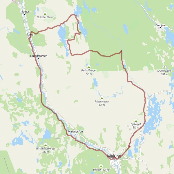 Map miniature of "Lima Loop: Rolling Hills and Breathtaking Views" cycling inspiration in Norra Mellansverige, Sweden. Generated by Tarmacs.app cycling route planner