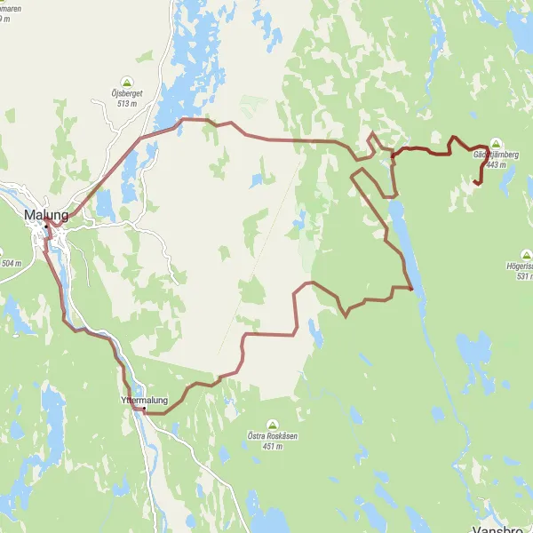 Kartminiatyr av "Gravelväg till Malung" cykelinspiration i Norra Mellansverige, Sweden. Genererad av Tarmacs.app cykelruttplanerare