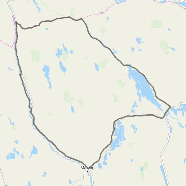 Map miniature of "Scenic Loop between Malung and Surrounding Villages" cycling inspiration in Norra Mellansverige, Sweden. Generated by Tarmacs.app cycling route planner