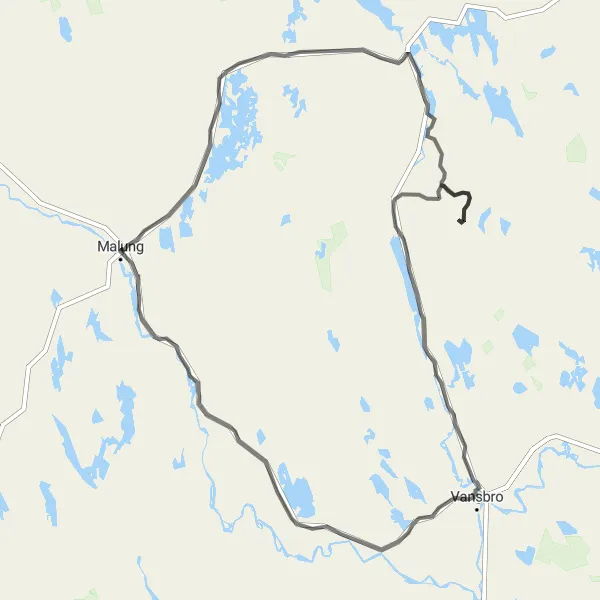 Kartminiatyr av "Vansbro rundtur" cykelinspiration i Norra Mellansverige, Sweden. Genererad av Tarmacs.app cykelruttplanerare