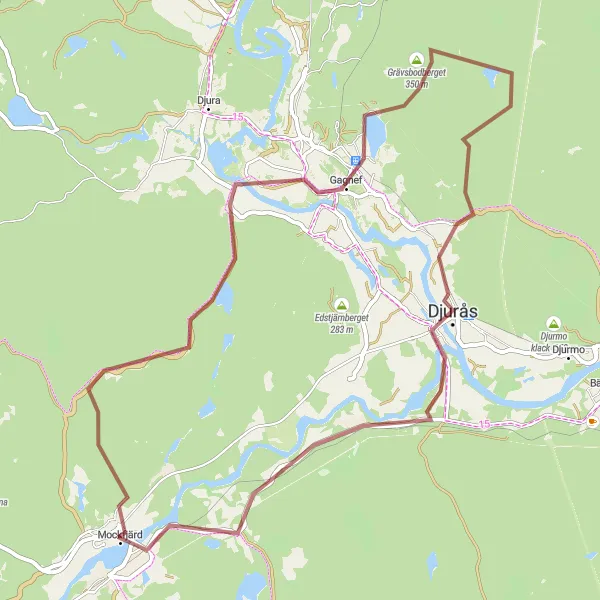 Kartminiatyr av "Grusväg genom skog och byar" cykelinspiration i Norra Mellansverige, Sweden. Genererad av Tarmacs.app cykelruttplanerare
