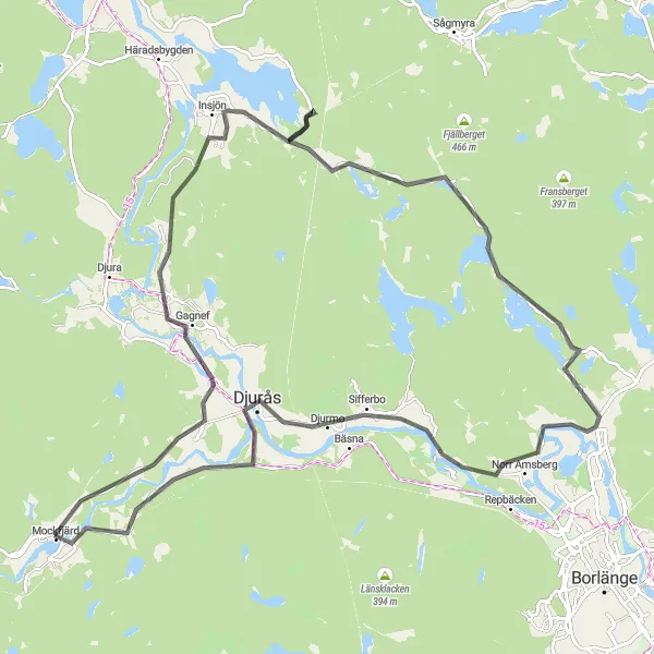 Kartminiatyr av "Gagnefsbyn till Bröttjärna cykelväg" cykelinspiration i Norra Mellansverige, Sweden. Genererad av Tarmacs.app cykelruttplanerare