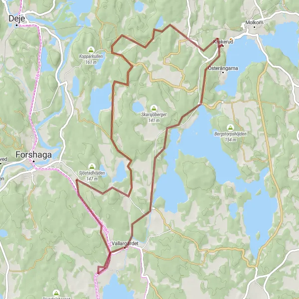 Map miniature of "Österängarna and Hösserudsåsen Gravel Ride" cycling inspiration in Norra Mellansverige, Sweden. Generated by Tarmacs.app cycling route planner