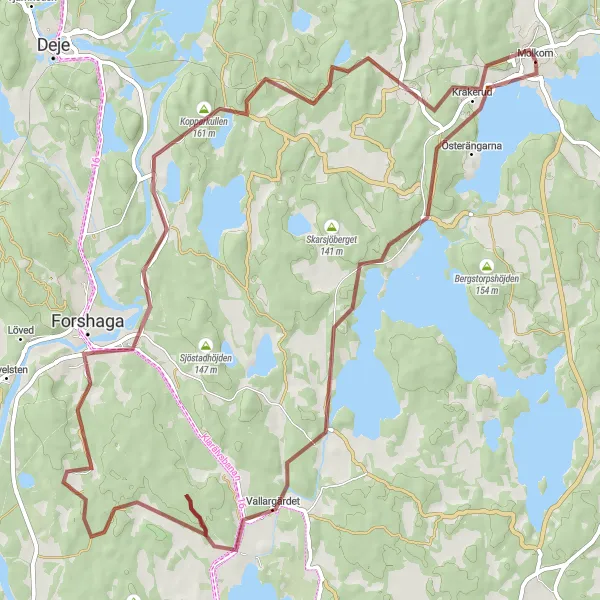 Map miniature of "Scenic Forshaga Gravel Ride" cycling inspiration in Norra Mellansverige, Sweden. Generated by Tarmacs.app cycling route planner