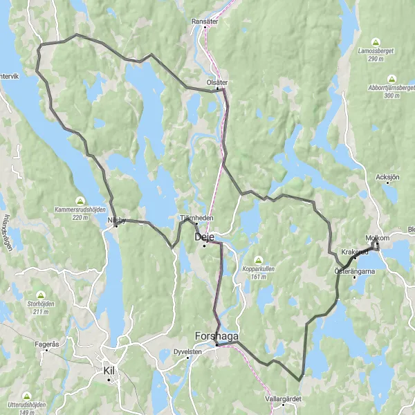 Map miniature of "Forshaga Adventure" cycling inspiration in Norra Mellansverige, Sweden. Generated by Tarmacs.app cycling route planner