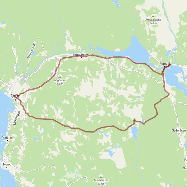 Kartminiatyr av "Grusväg genom Skattungbyn och Furudal" cykelinspiration i Norra Mellansverige, Sweden. Genererad av Tarmacs.app cykelruttplanerare