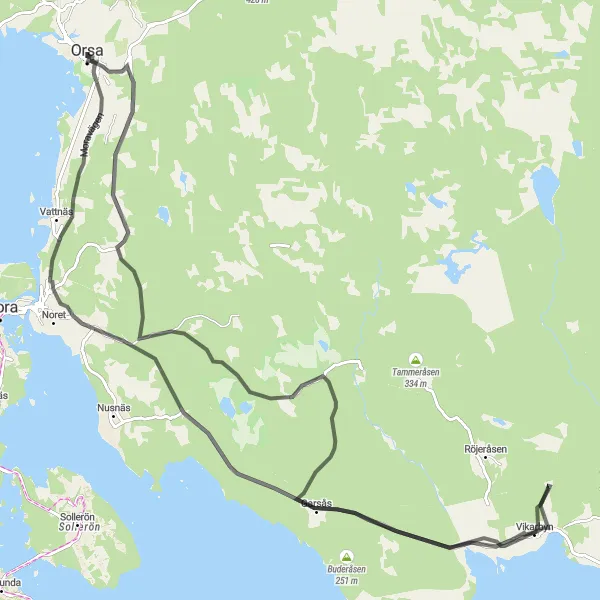 Kartminiatyr av "Orsa - Kuperad Vägcykling" cykelinspiration i Norra Mellansverige, Sweden. Genererad av Tarmacs.app cykelruttplanerare
