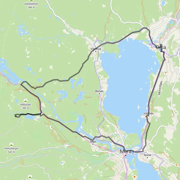 Kartminiatyr av "Landsväg till Hökberg och Orsa" cykelinspiration i Norra Mellansverige, Sweden. Genererad av Tarmacs.app cykelruttplanerare