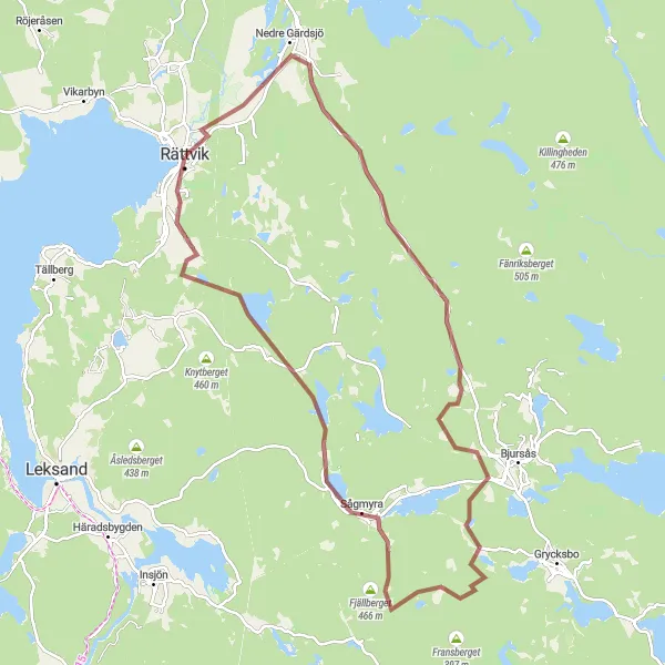 Map miniature of "Rättvik to Vidablick Gravel Cycling Route" cycling inspiration in Norra Mellansverige, Sweden. Generated by Tarmacs.app cycling route planner