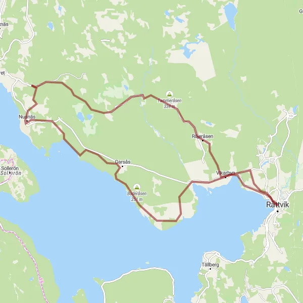 Kartminiatyr av "Grusväg till Rättvik" cykelinspiration i Norra Mellansverige, Sweden. Genererad av Tarmacs.app cykelruttplanerare