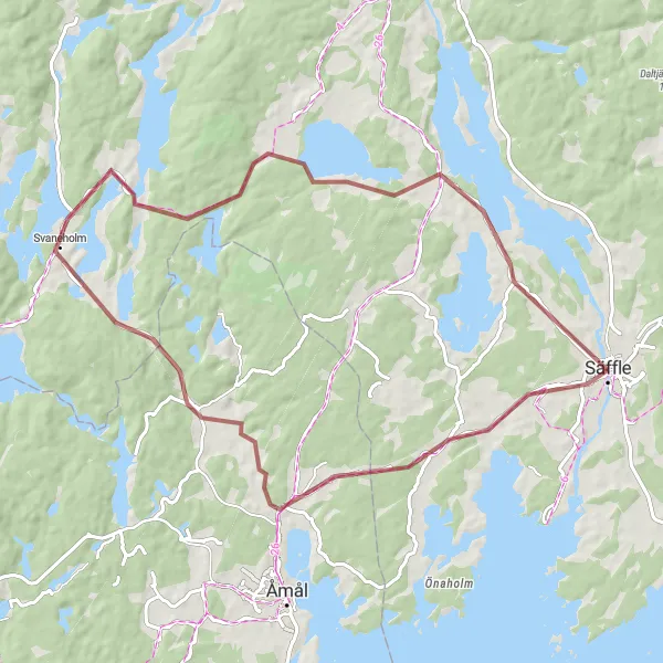 Map miniature of "Säffle to Norelund" cycling inspiration in Norra Mellansverige, Sweden. Generated by Tarmacs.app cycling route planner