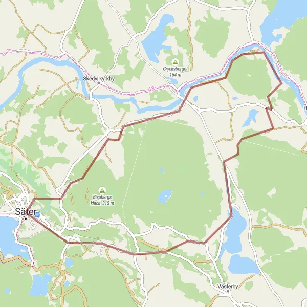 Map miniature of "Short Gravel Loop from Säter" cycling inspiration in Norra Mellansverige, Sweden. Generated by Tarmacs.app cycling route planner