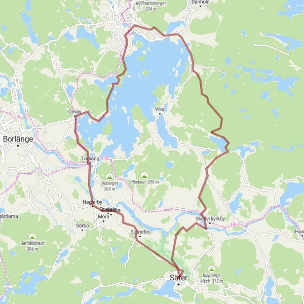 Map miniature of "Discover Säter's Gravel Trails" cycling inspiration in Norra Mellansverige, Sweden. Generated by Tarmacs.app cycling route planner