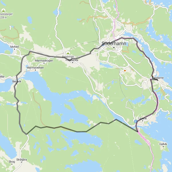 Map miniature of "Coastal Splendors" cycling inspiration in Norra Mellansverige, Sweden. Generated by Tarmacs.app cycling route planner