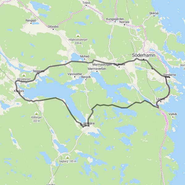 Map miniature of "Beyond the Shores" cycling inspiration in Norra Mellansverige, Sweden. Generated by Tarmacs.app cycling route planner