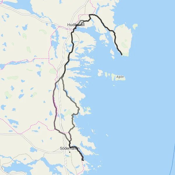 Map miniature of "Scenic Coastal Ride" cycling inspiration in Norra Mellansverige, Sweden. Generated by Tarmacs.app cycling route planner