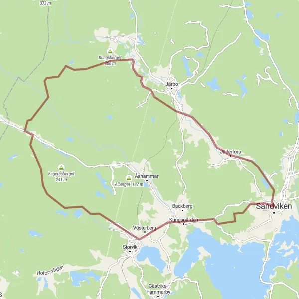 Kartminiatyr av "Grusväg till Kungsgården och Kungsberget" cykelinspiration i Norra Mellansverige, Sweden. Genererad av Tarmacs.app cykelruttplanerare