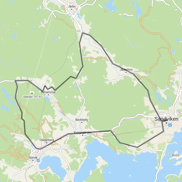 Kartminiatyr av "Gästrikeleden" cykelinspiration i Norra Mellansverige, Sweden. Genererad av Tarmacs.app cykelruttplanerare