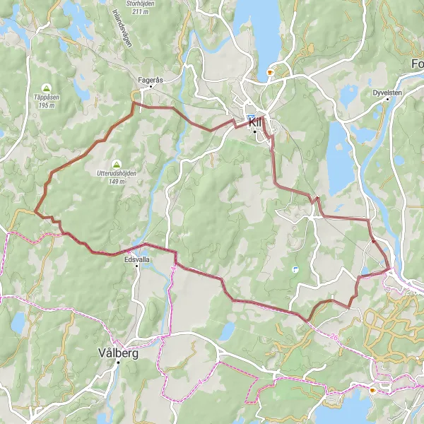 Map miniature of "Skåre to Edsvalla Gravel Route" cycling inspiration in Norra Mellansverige, Sweden. Generated by Tarmacs.app cycling route planner