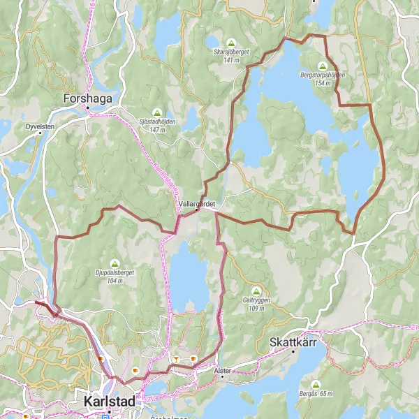 Map miniature of "Scenic Gravel Loop: Bergstorpshöjden" cycling inspiration in Norra Mellansverige, Sweden. Generated by Tarmacs.app cycling route planner