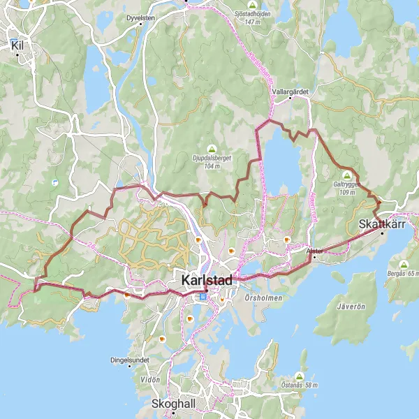 Kartminiatyr av "Upptäck naturen runt Skattkärr" cykelinspiration i Norra Mellansverige, Sweden. Genererad av Tarmacs.app cykelruttplanerare