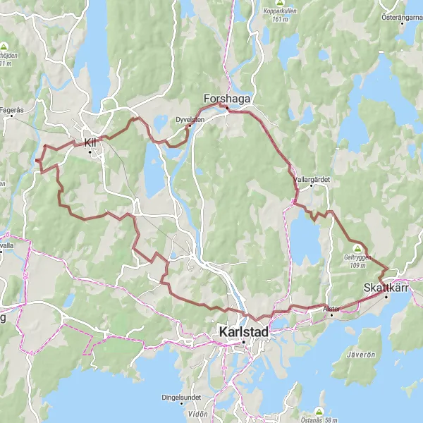 Map miniature of "Skattkärr Adventure" cycling inspiration in Norra Mellansverige, Sweden. Generated by Tarmacs.app cycling route planner