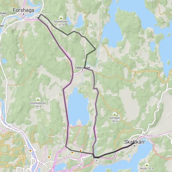 Map miniature of "Roads of Skattkärr" cycling inspiration in Norra Mellansverige, Sweden. Generated by Tarmacs.app cycling route planner