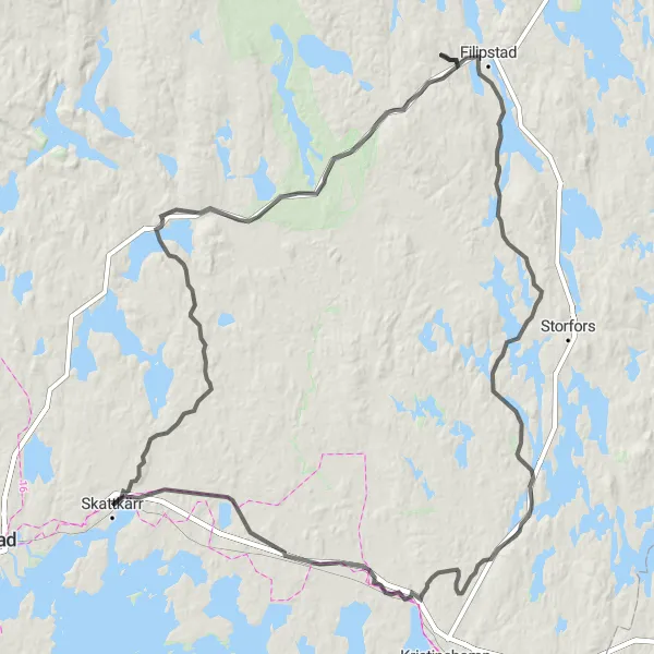 Map miniature of "Skattkärr to Hällebergshöjden Loop" cycling inspiration in Norra Mellansverige, Sweden. Generated by Tarmacs.app cycling route planner