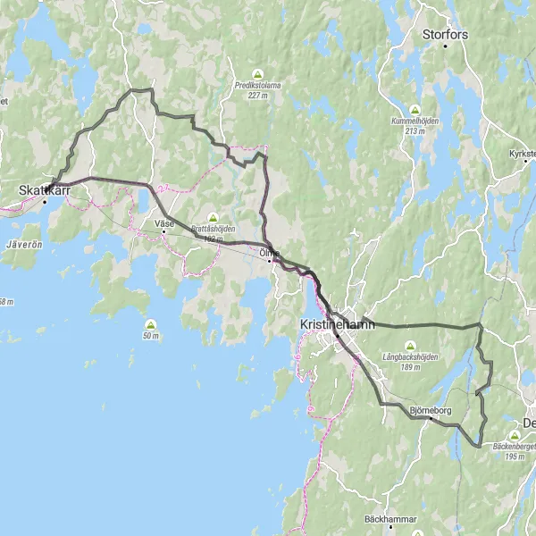 Map miniature of "Skattkärr to Villastaden Loop" cycling inspiration in Norra Mellansverige, Sweden. Generated by Tarmacs.app cycling route planner