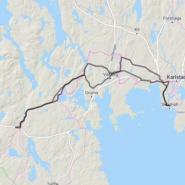 Kartminiatyr av "Skoghall - Borgvik rundtur" cykelinspiration i Norra Mellansverige, Sweden. Genererad av Tarmacs.app cykelruttplanerare