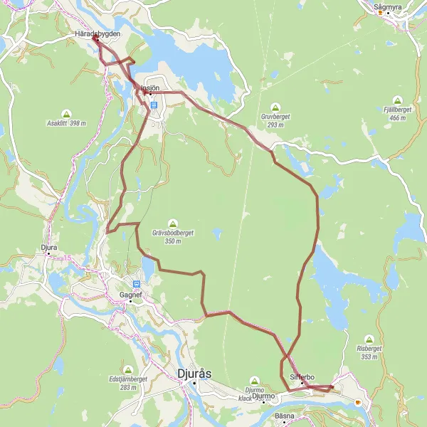 Kartminiatyr av "Smedby - Insjön - Sifferbo - Larssveden - Gärde" cykelinspiration i Norra Mellansverige, Sweden. Genererad av Tarmacs.app cykelruttplanerare