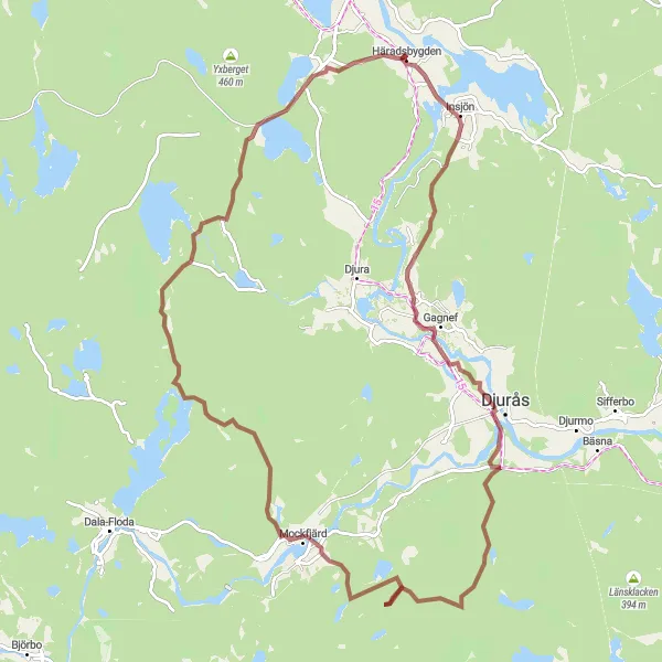 Kartminiatyr av "Mockfjärd Grusväg" cykelinspiration i Norra Mellansverige, Sweden. Genererad av Tarmacs.app cykelruttplanerare