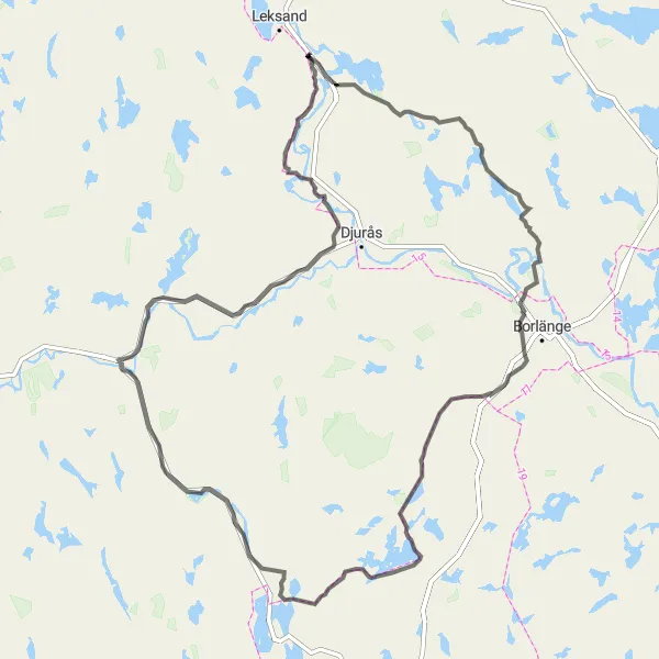 Kartminiatyr av "Smedby - Insjön - Sjöberget - Idkerberget - Rämen - Rämshyttan - Nyhammar - Dala-Floda - Mockfjärd - Djura - Gärde" cykelinspiration i Norra Mellansverige, Sweden. Genererad av Tarmacs.app cykelruttplanerare