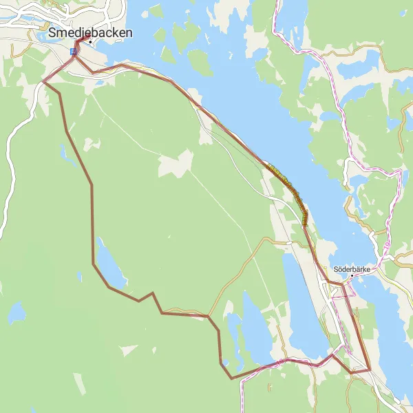 Kartminiatyr av "Norra Barken till Smedjebacken Gravel Cycle Path" cykelinspiration i Norra Mellansverige, Sweden. Genererad av Tarmacs.app cykelruttplanerare