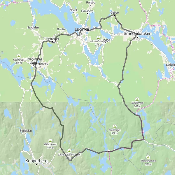 Map miniature of "Malingsbo Loop" cycling inspiration in Norra Mellansverige, Sweden. Generated by Tarmacs.app cycling route planner